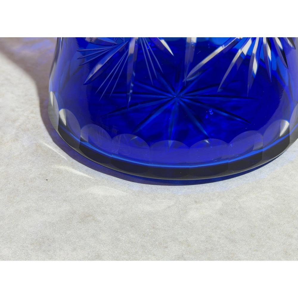 Vintage Bohemian Czech Cobalt Blue Cut to Clear Glass Pitcher and 4 Tumbler Set - Picture 11 of 16
